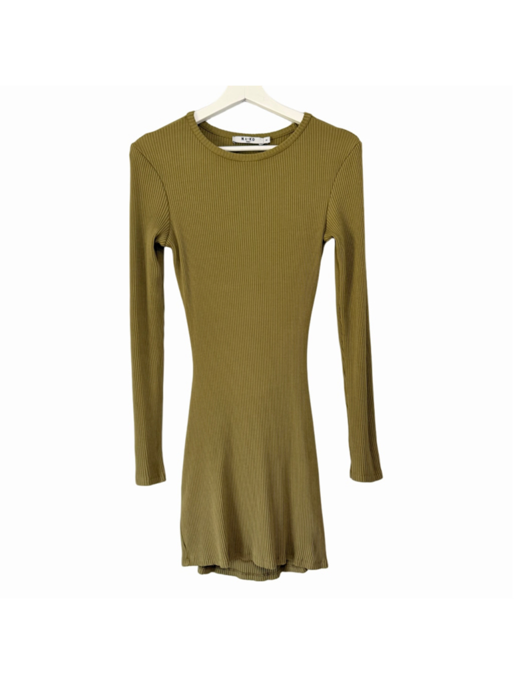 NA-KD Backless Ribbed Mini Dress Olive Green Women's Size Medium Night Out Club